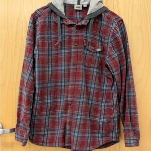 Vans Red and Navy Plaid Hooded Flannel